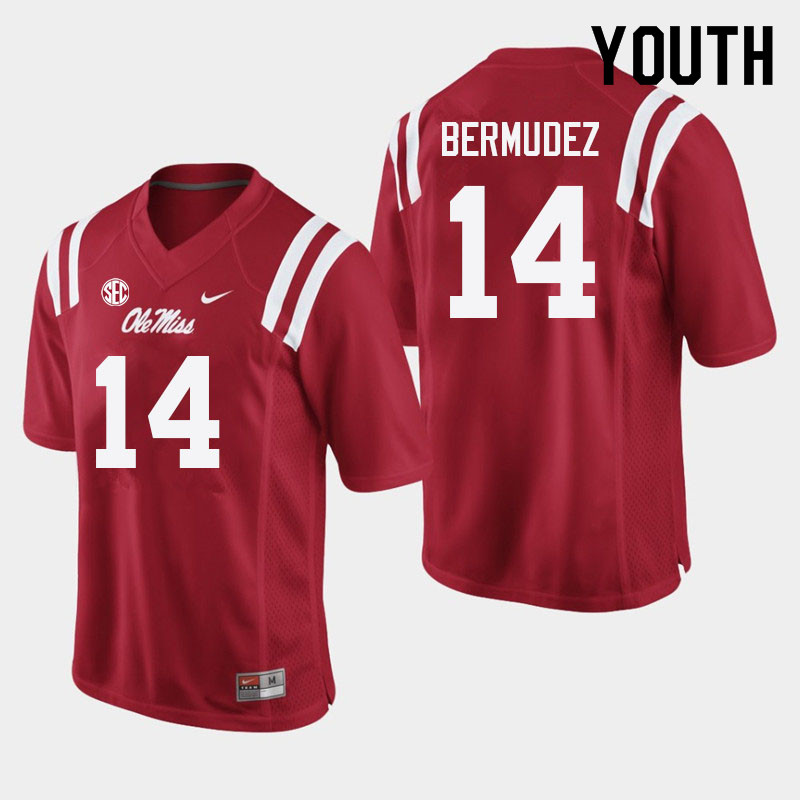 Derek Bermudez Ole Miss Rebels NCAA Youth Red #14 Stitched Limited College Football Jersey IKX2258XP